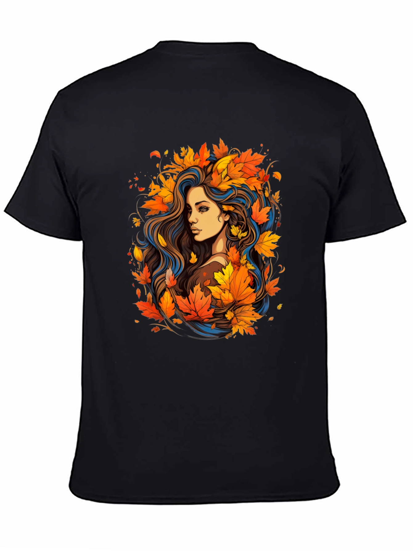 Autumn Beauty Tee - Woman with Fall Leaves Design