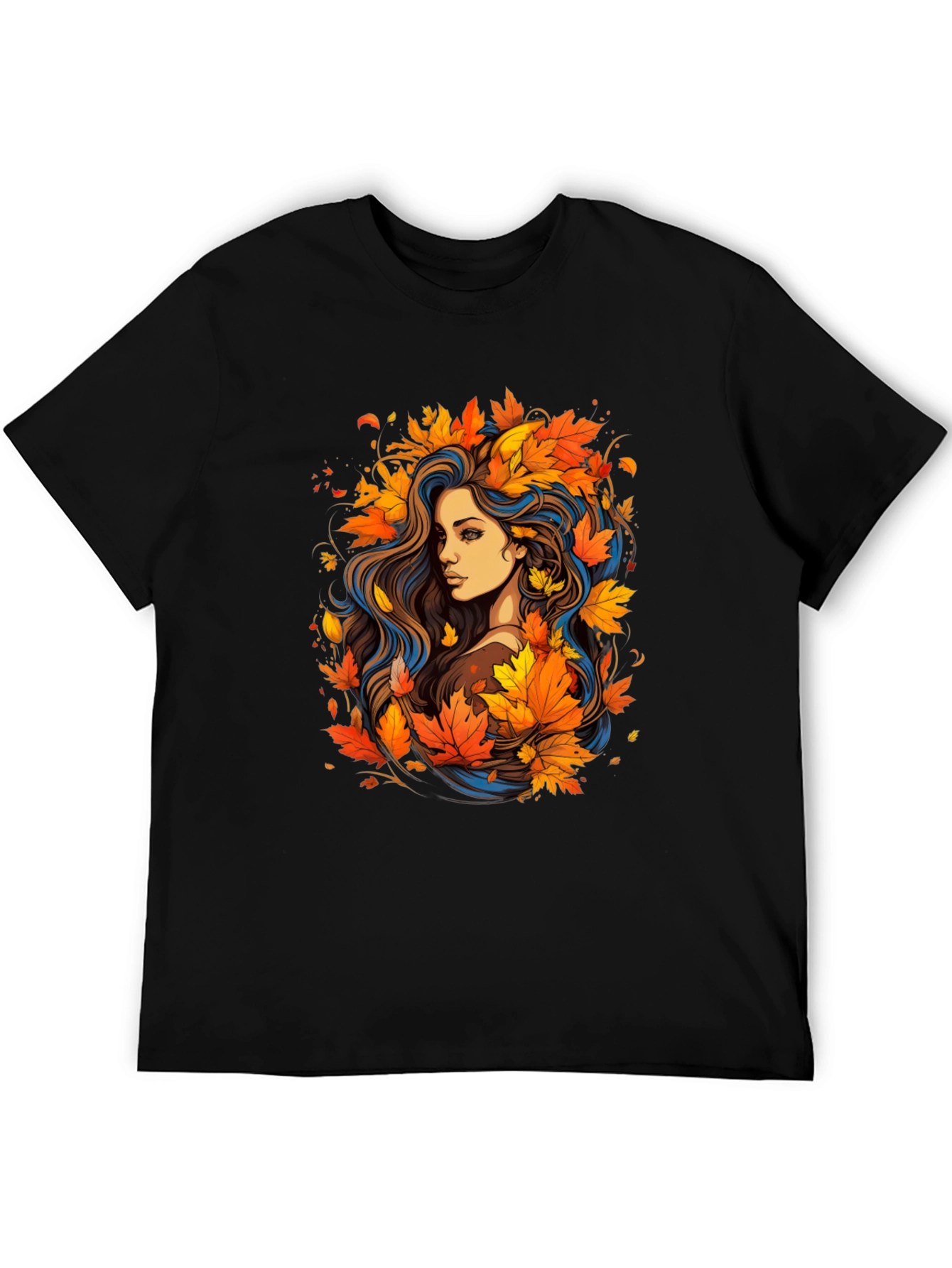 Autumn Beauty Tee - Woman with Fall Leaves Design