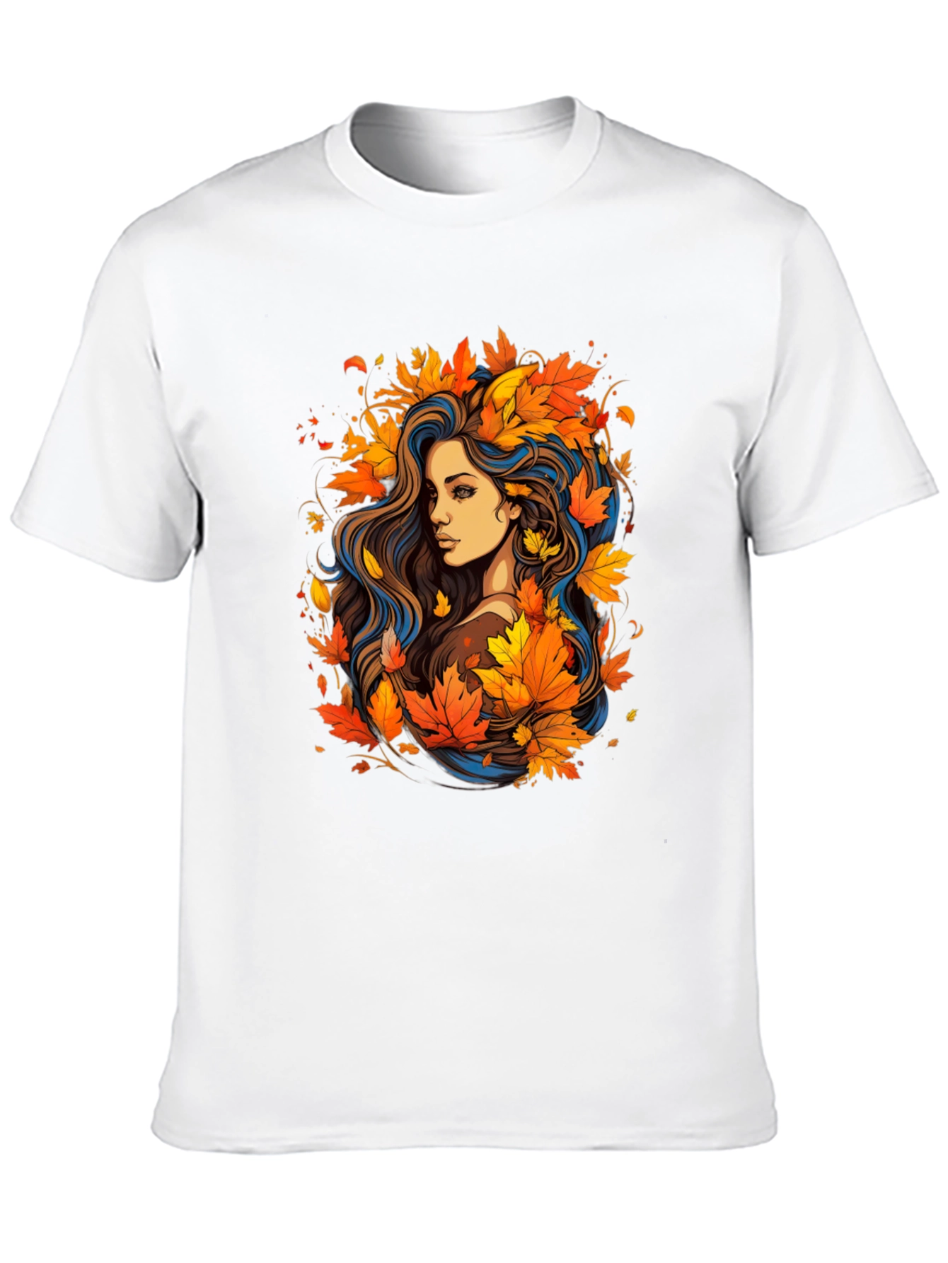 Autumn Beauty Tee - Woman with Fall Leaves Design