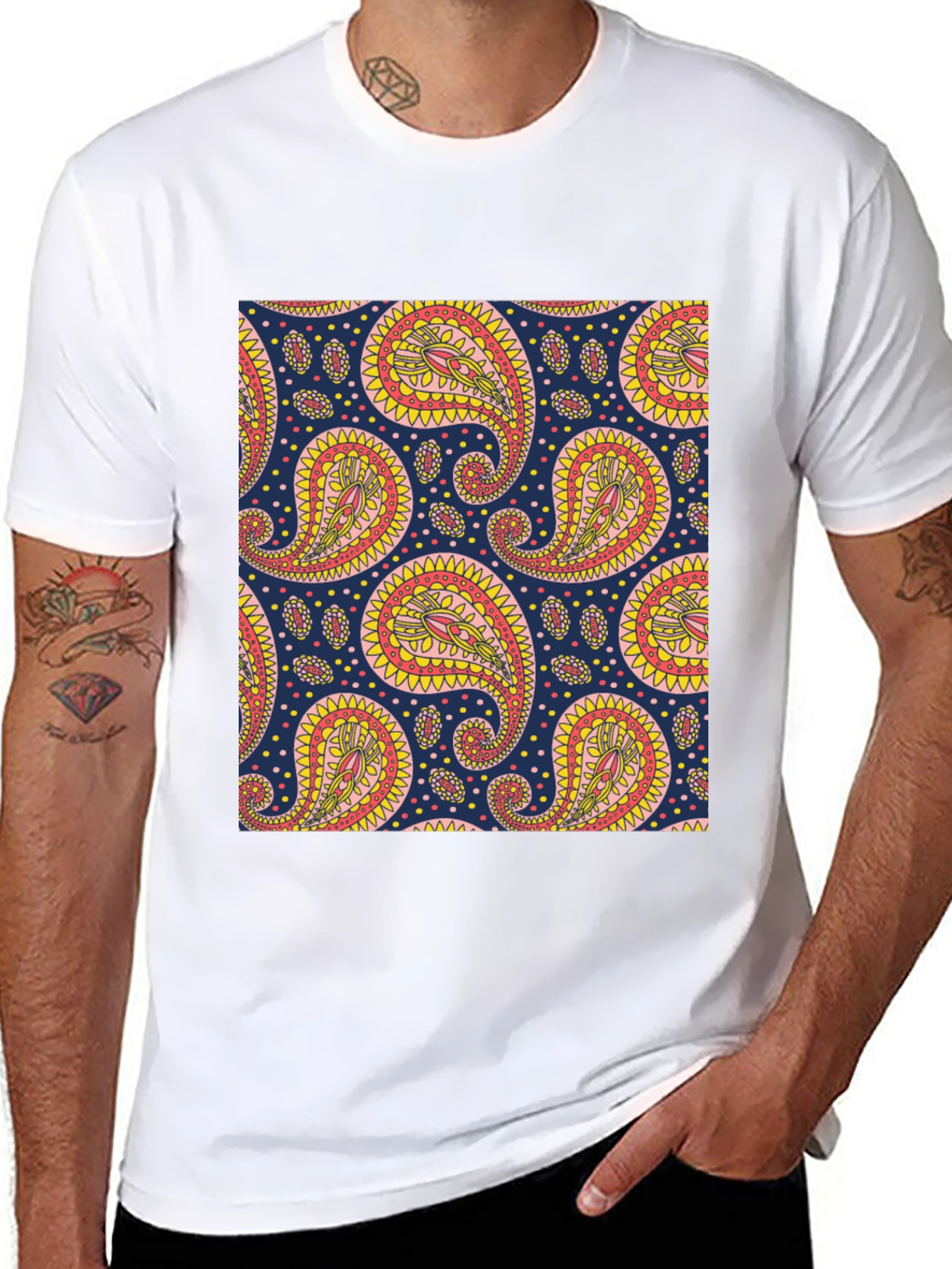 Paisley Pattern Black T-Shirt