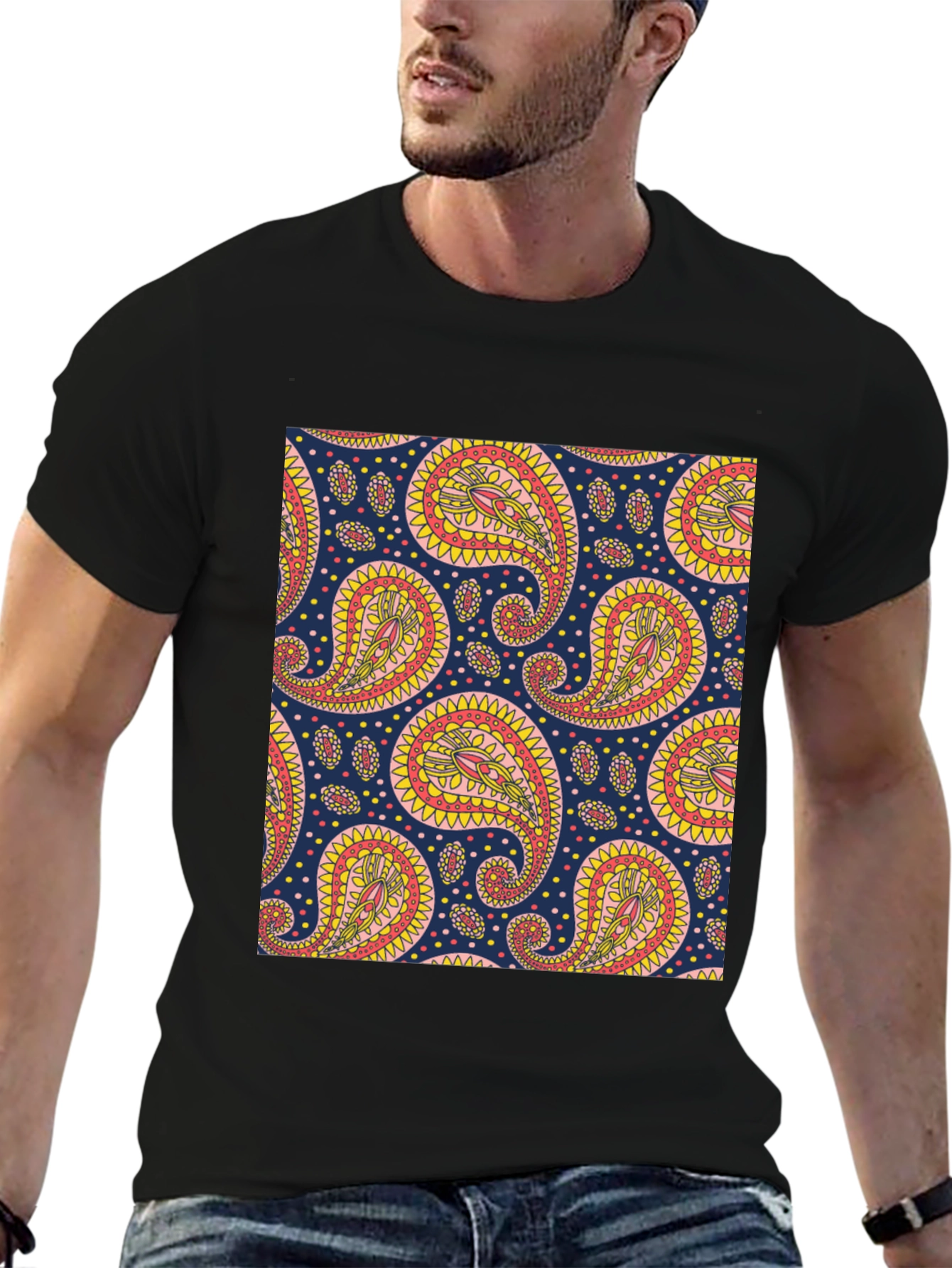 Paisley Pattern Black T-Shirt