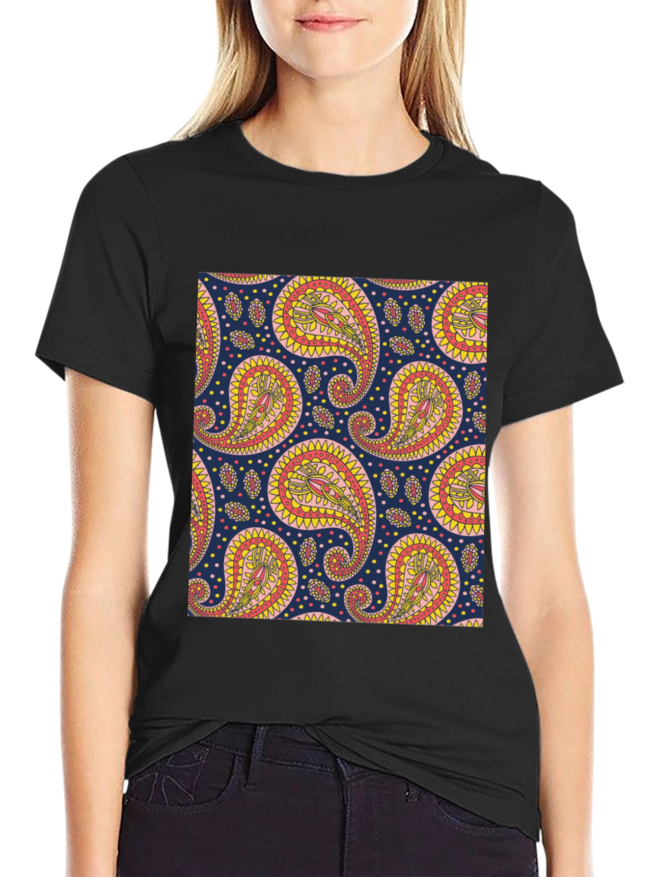 Paisley Pattern Black T-Shirt