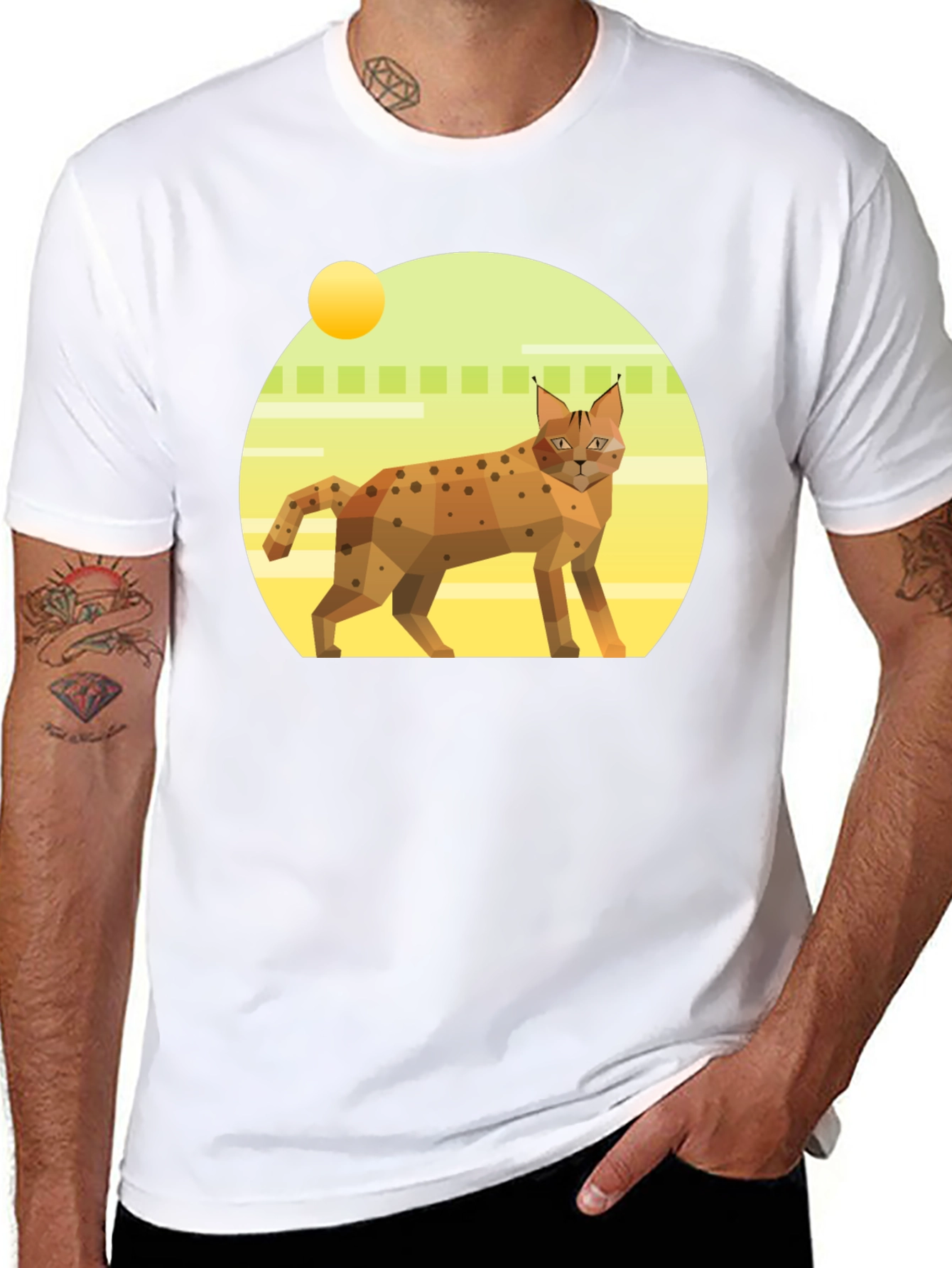 Geometric Lynx T-Shirt - Cool Cat Graphic Tee