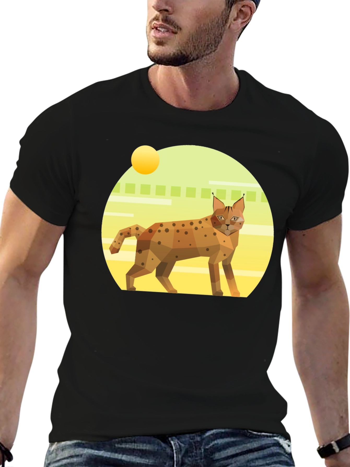 Geometric Lynx T-Shirt - Cool Cat Graphic Tee
