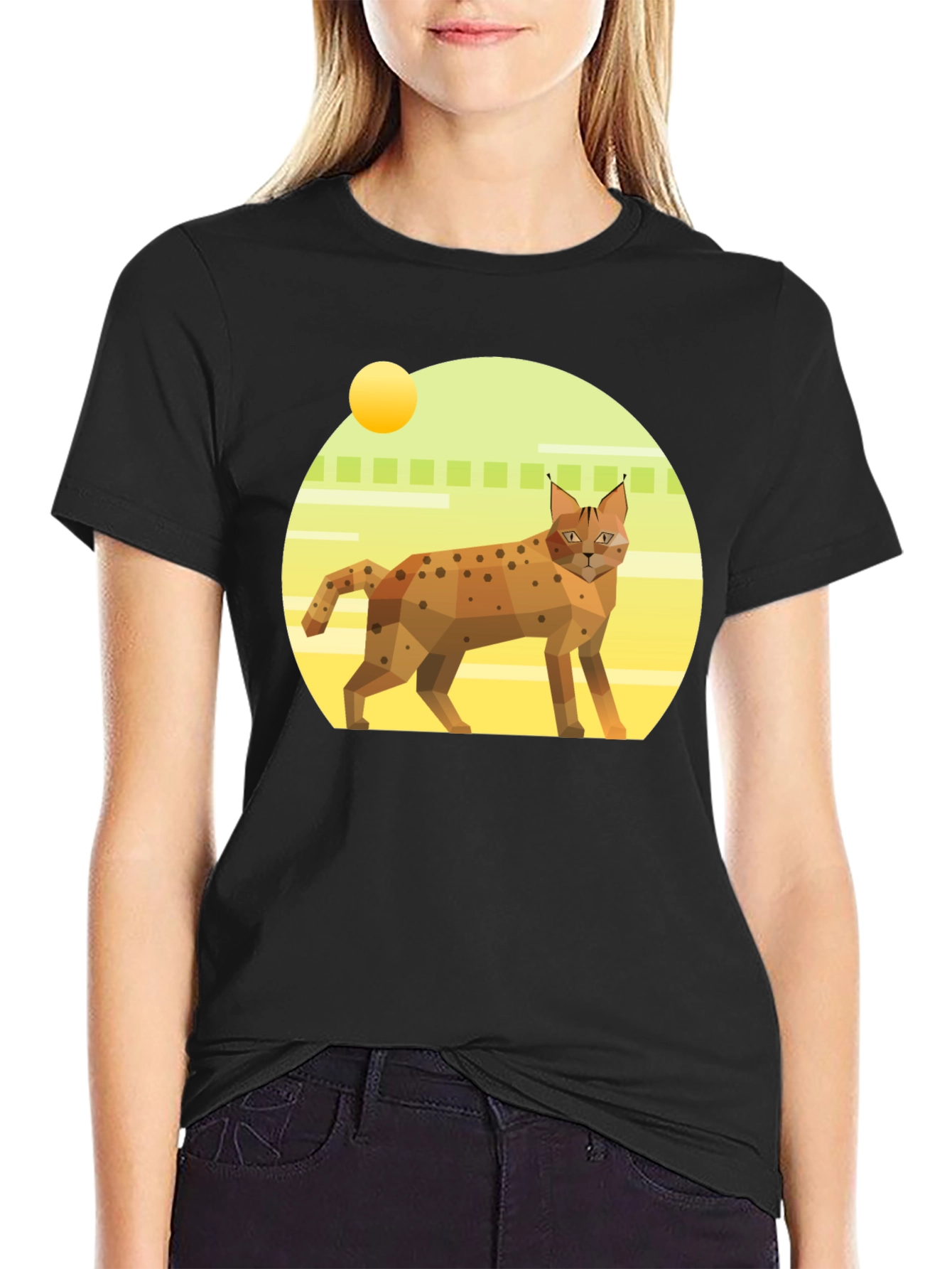 Geometric Lynx T-Shirt - Cool Cat Graphic Tee