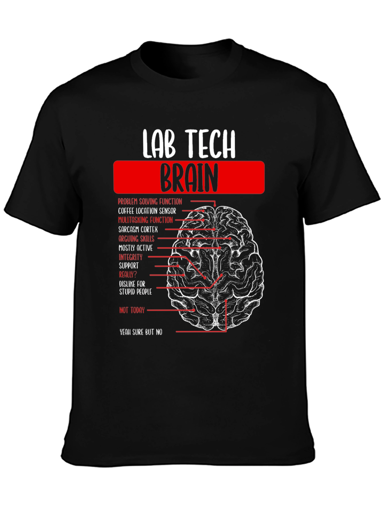 Lab Tech Brain Anatomy Graphic Tee -  Black