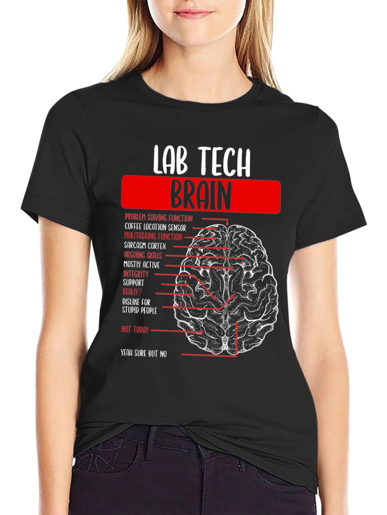Lab Tech Brain Anatomy Graphic Tee -  Black