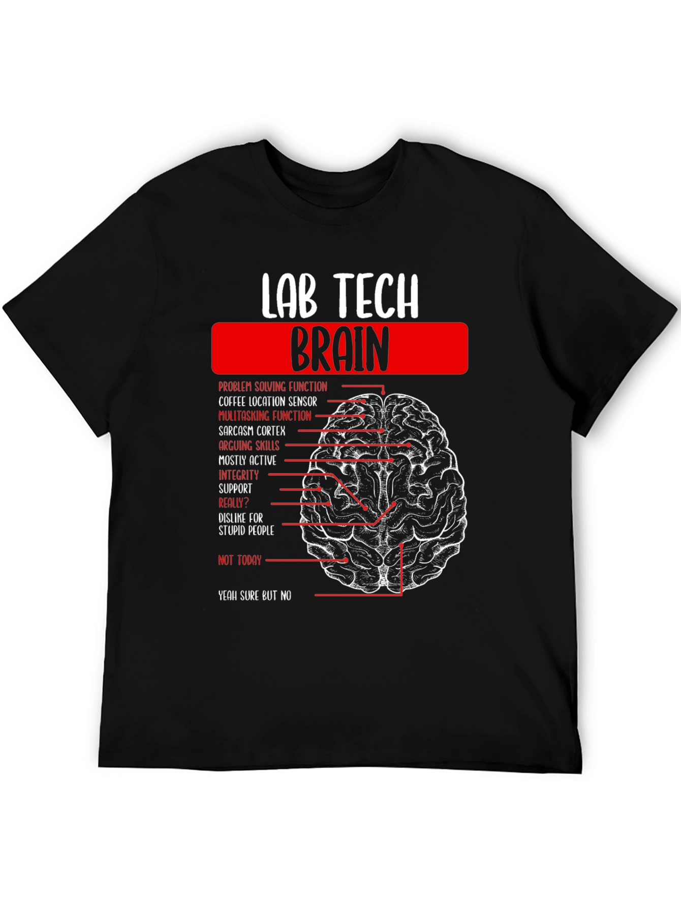 Lab Tech Brain Anatomy Graphic Tee -  Black