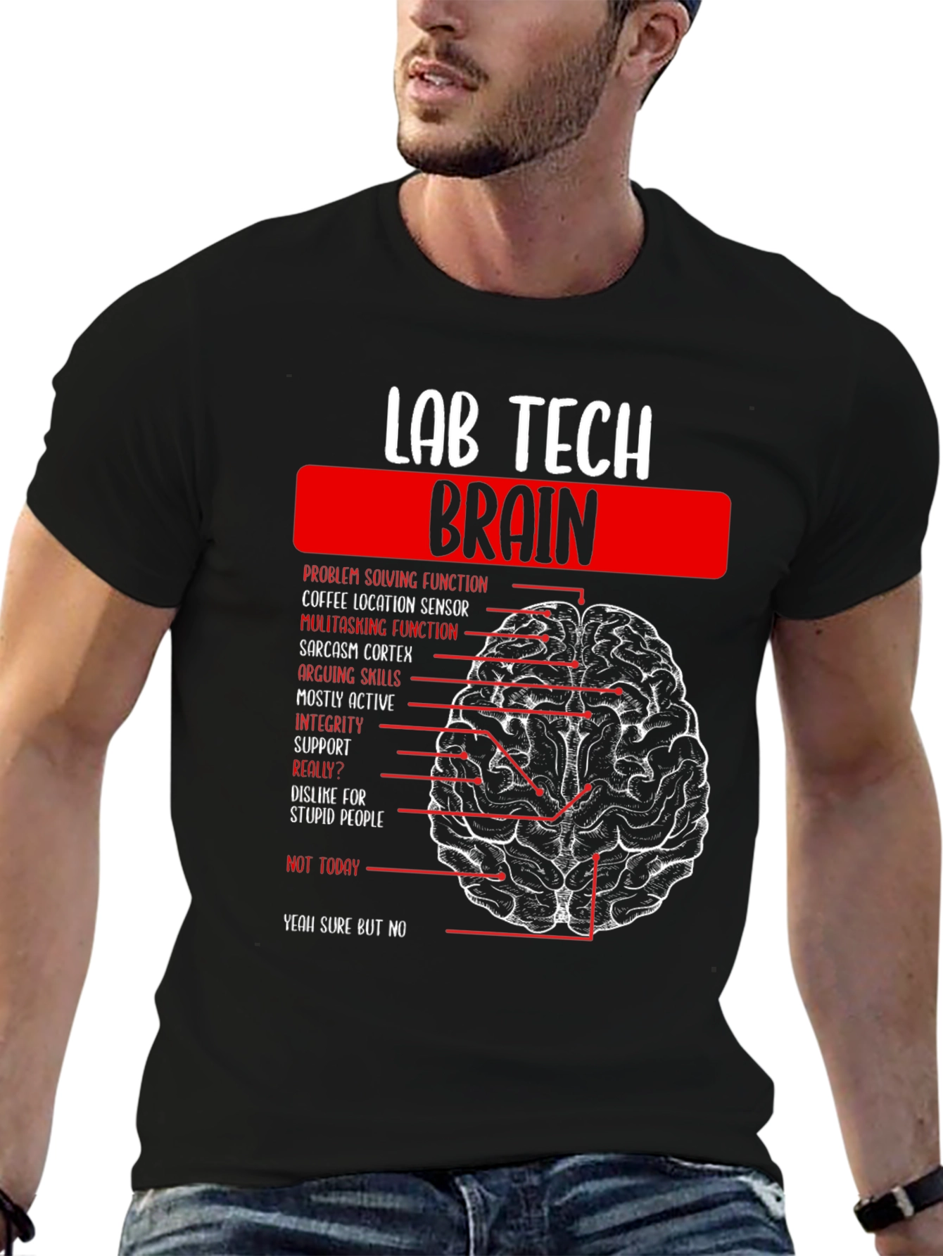 Lab Tech Brain Anatomy Graphic Tee -  Black