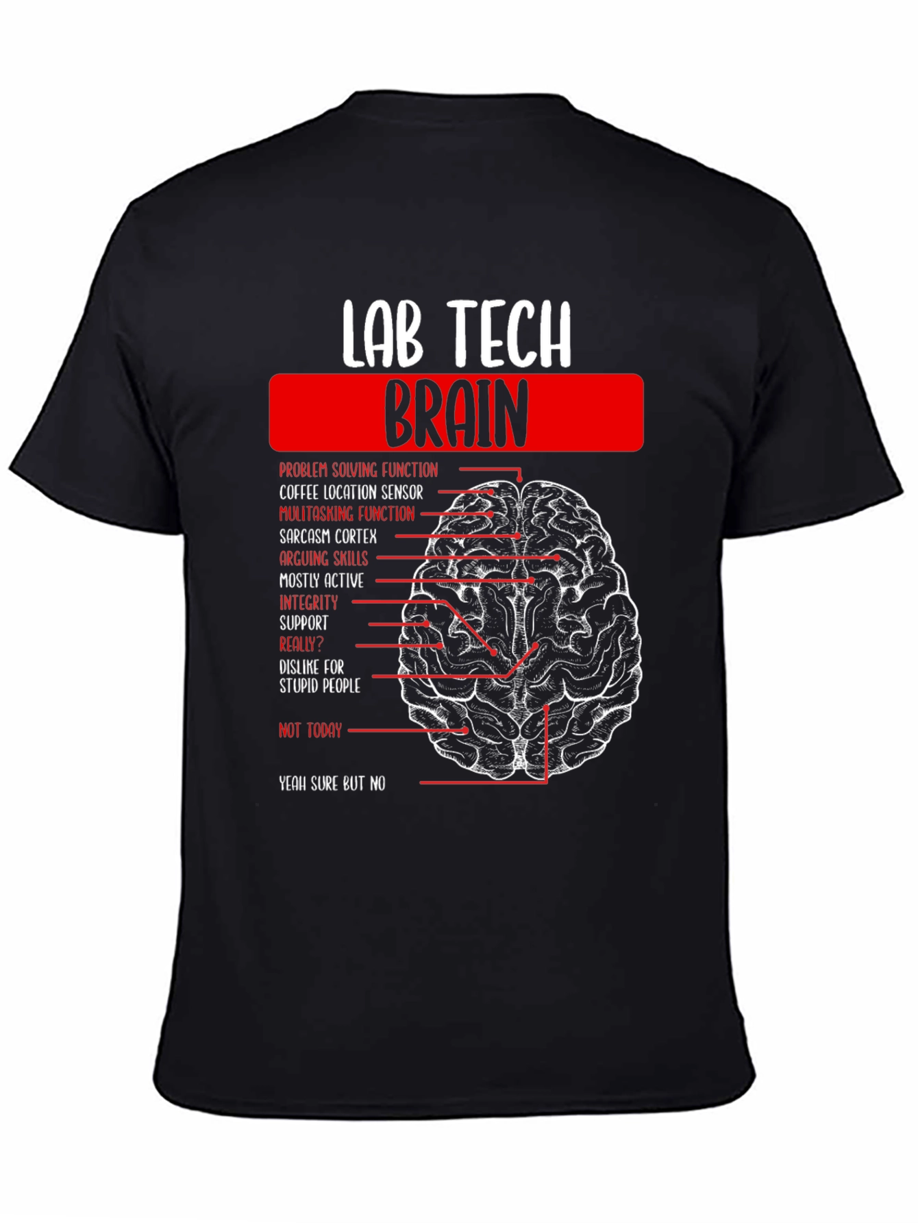 Lab Tech Brain Anatomy Graphic Tee -  Black