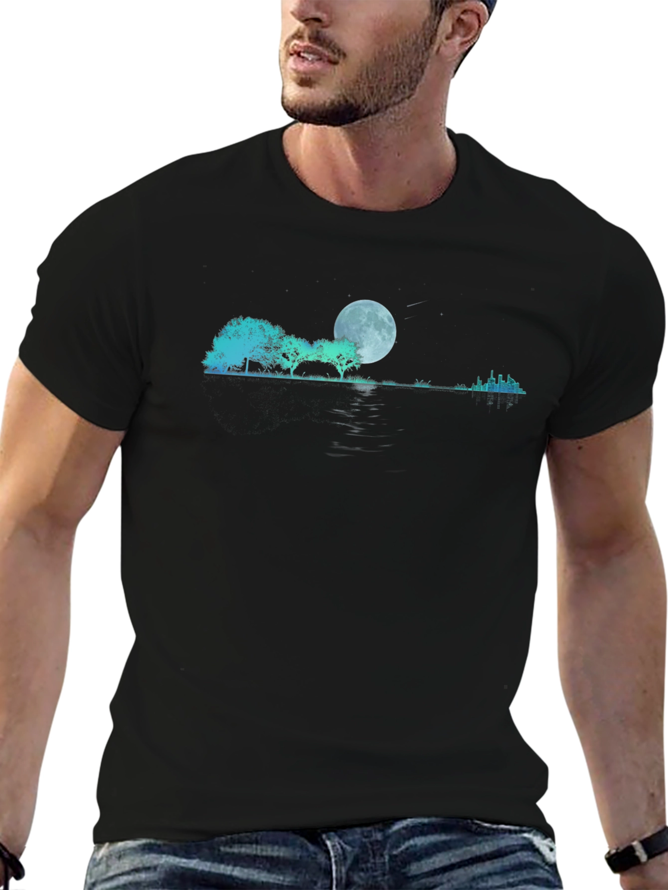 Moonlit Trees Graphic Black T-Shirt