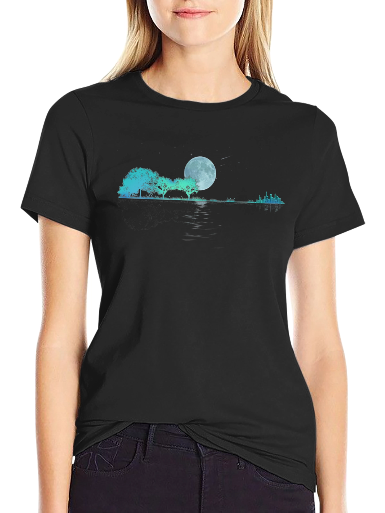 Moonlit Trees Graphic Black T-Shirt