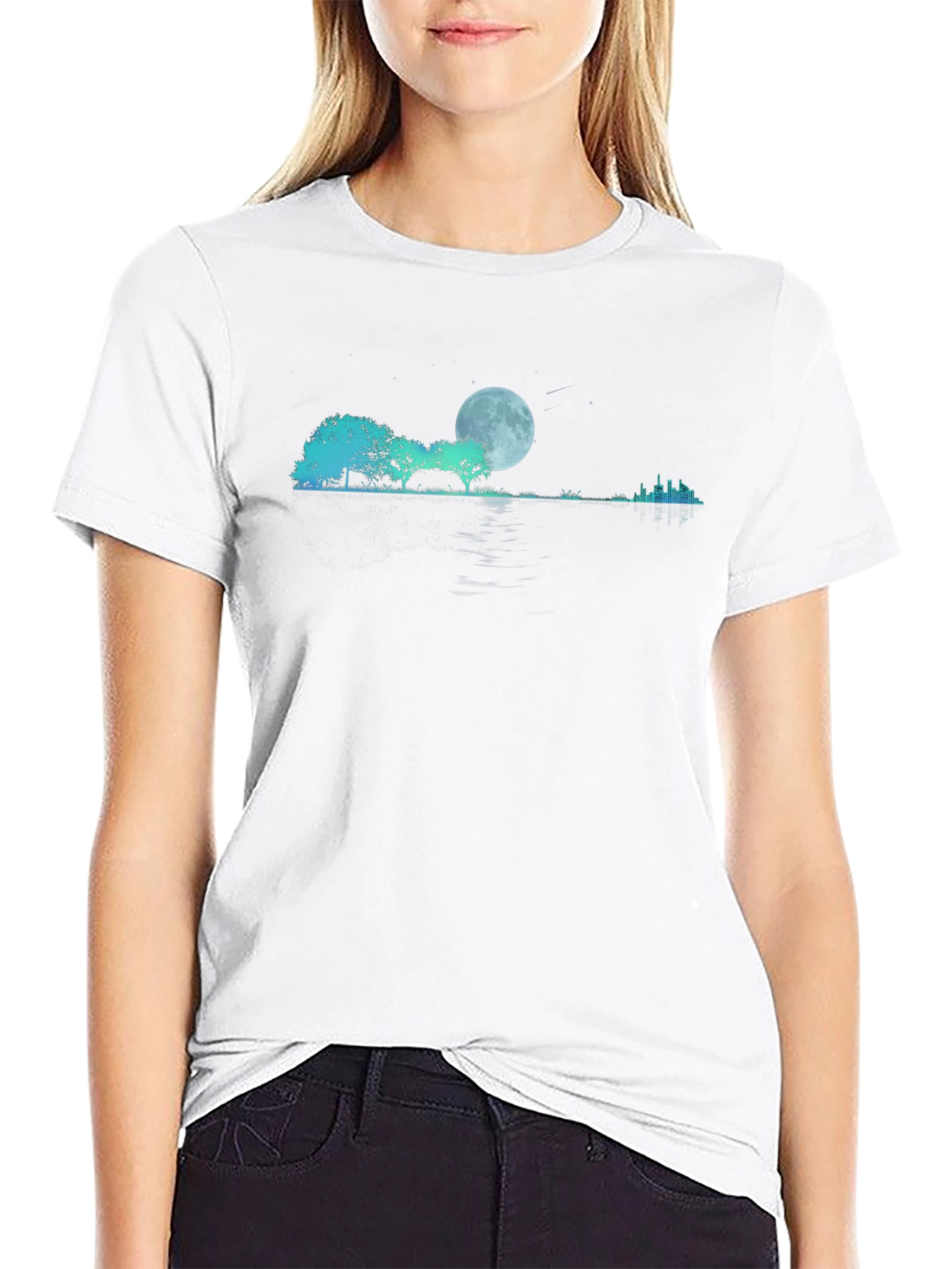 Moonlit Trees Graphic Black T-Shirt
