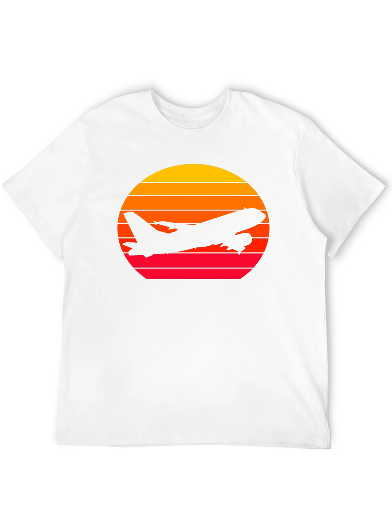 Sunset Airplane Graphic Tee - Black Cotton T-Shirt