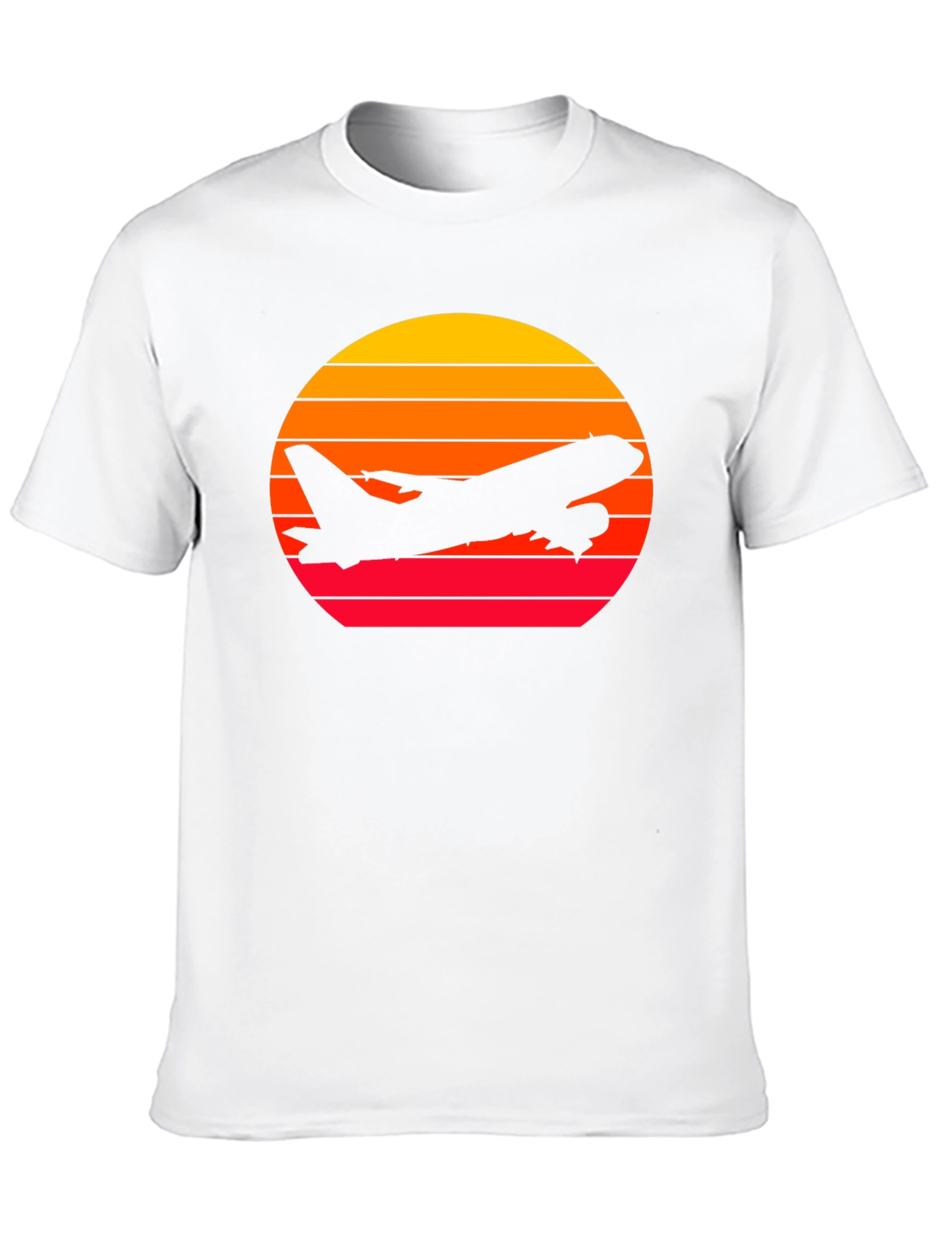 Sunset Airplane Graphic Tee - Black Cotton T-Shirt
