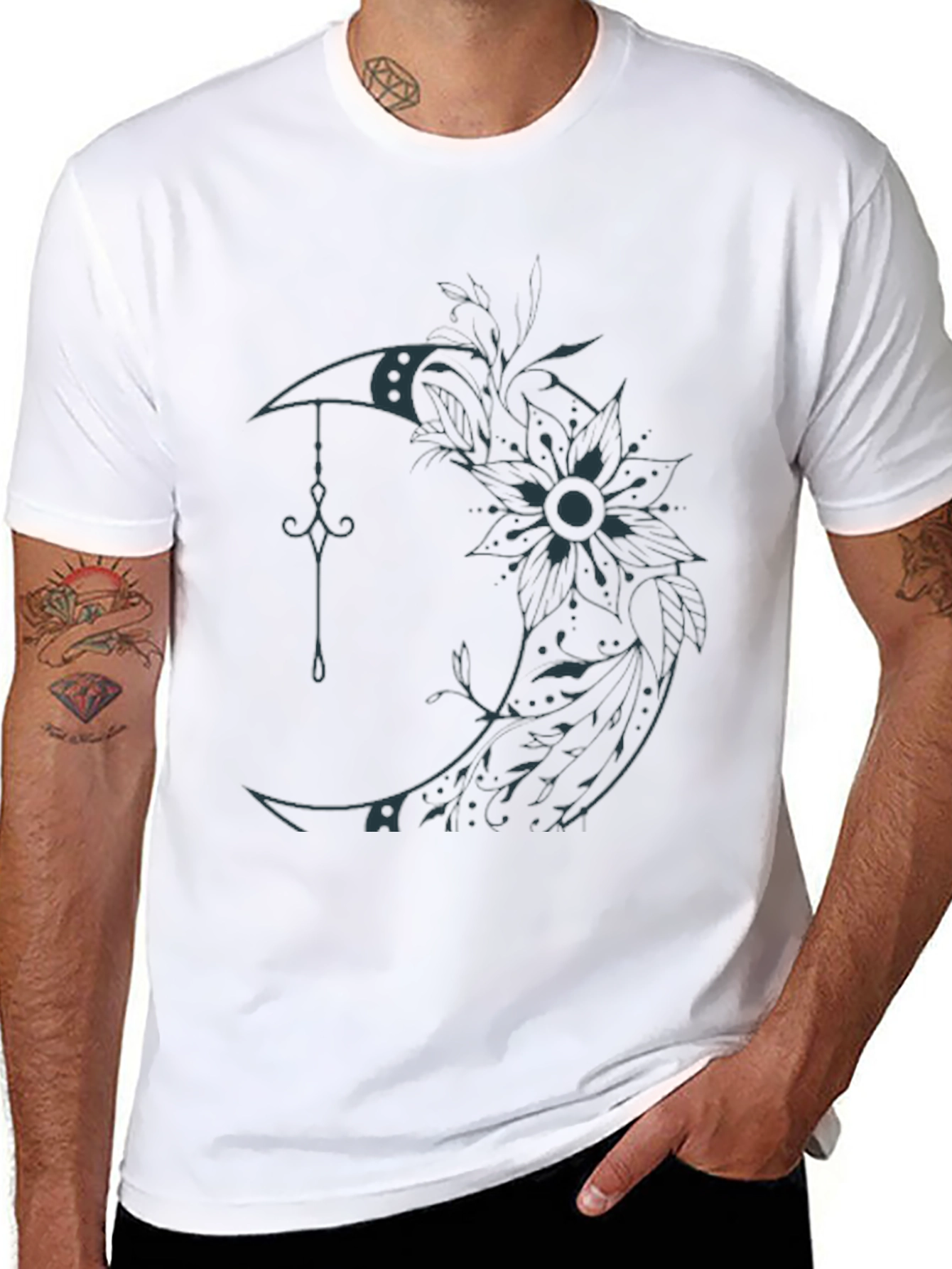 Moon Flower Graphic T-Shirt - Black