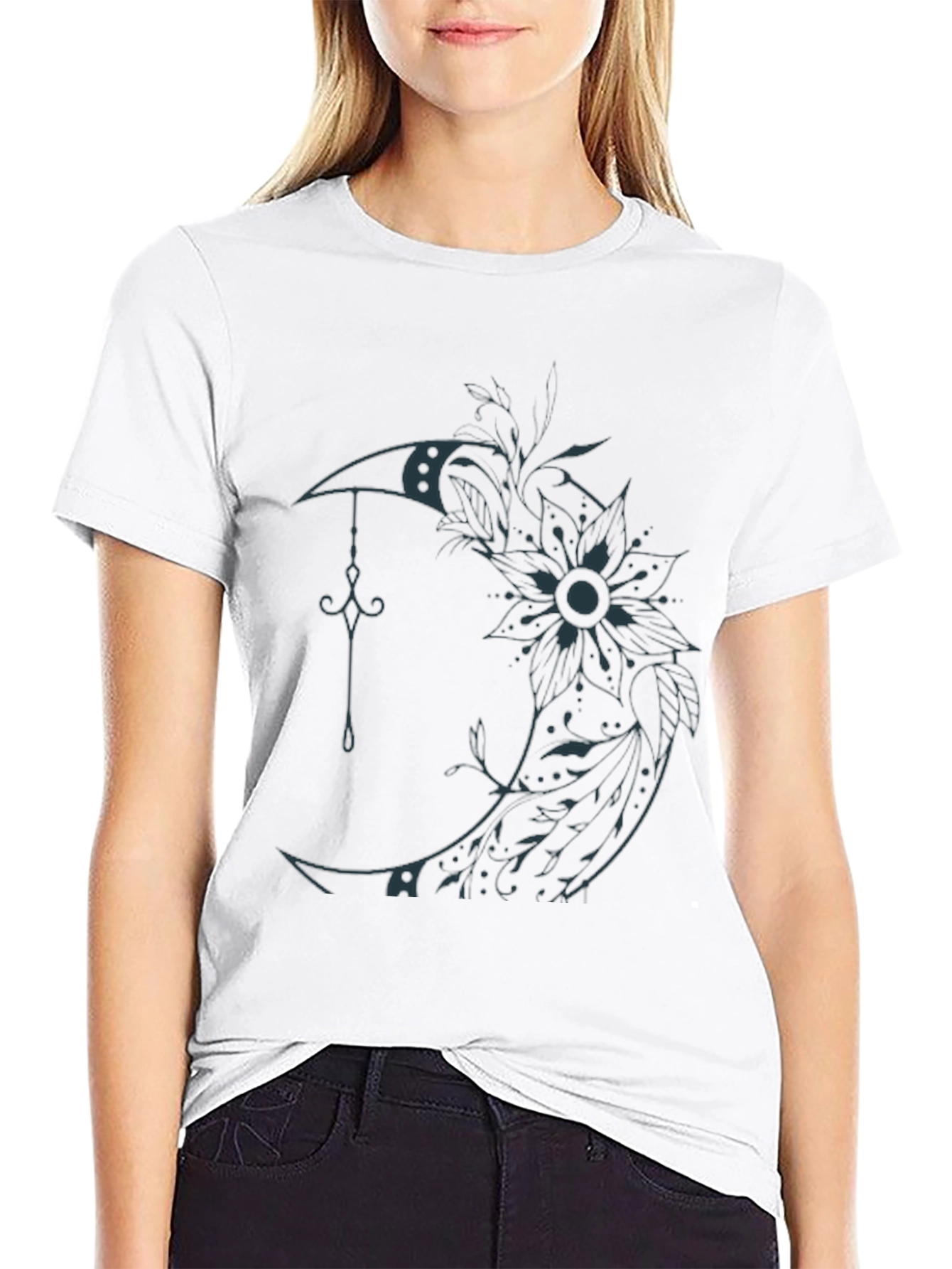 Moon Flower Graphic T-Shirt - Black