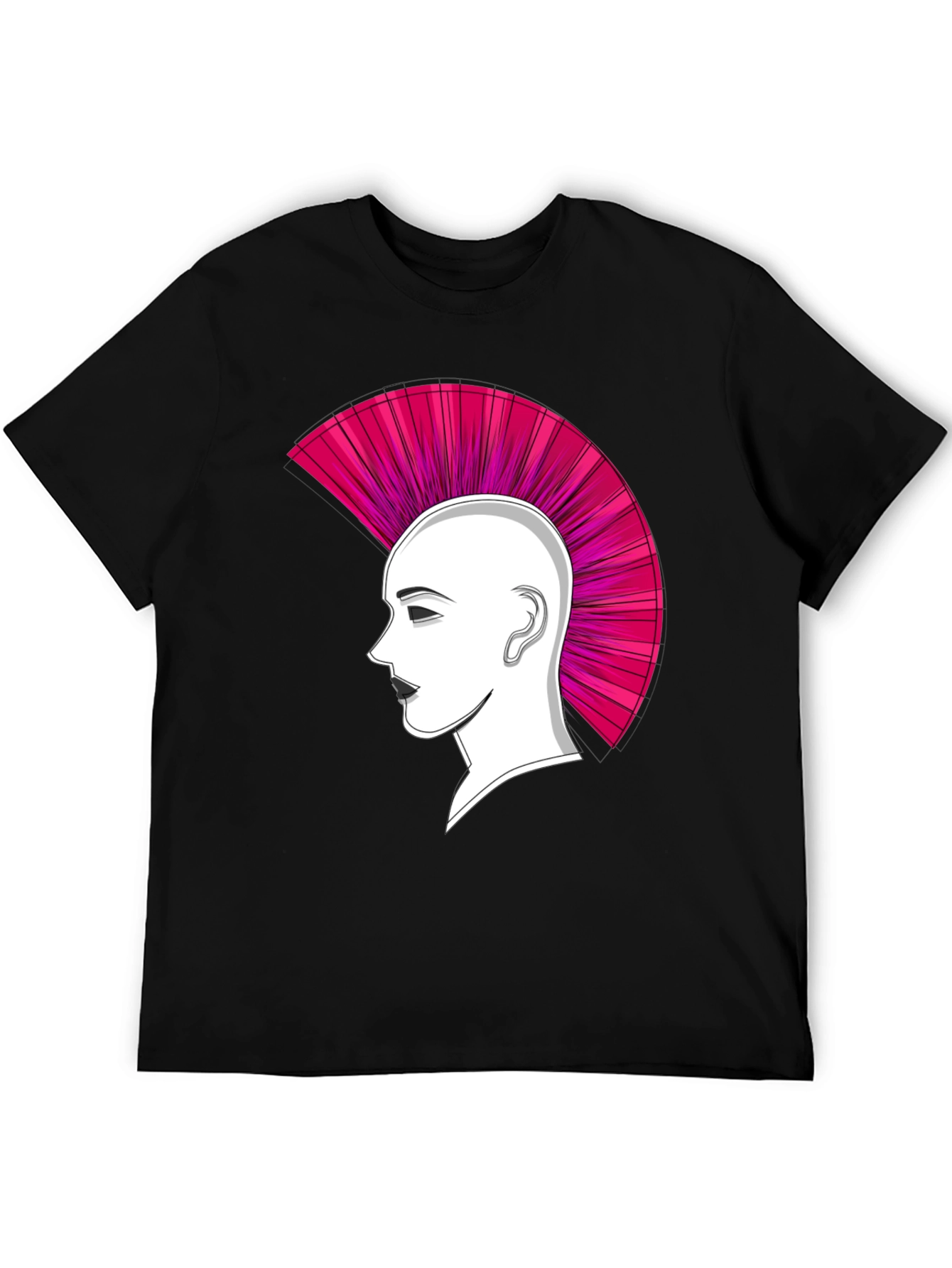 Punk Hairstyle Graphic Tee - Black Cotton T-Shirt