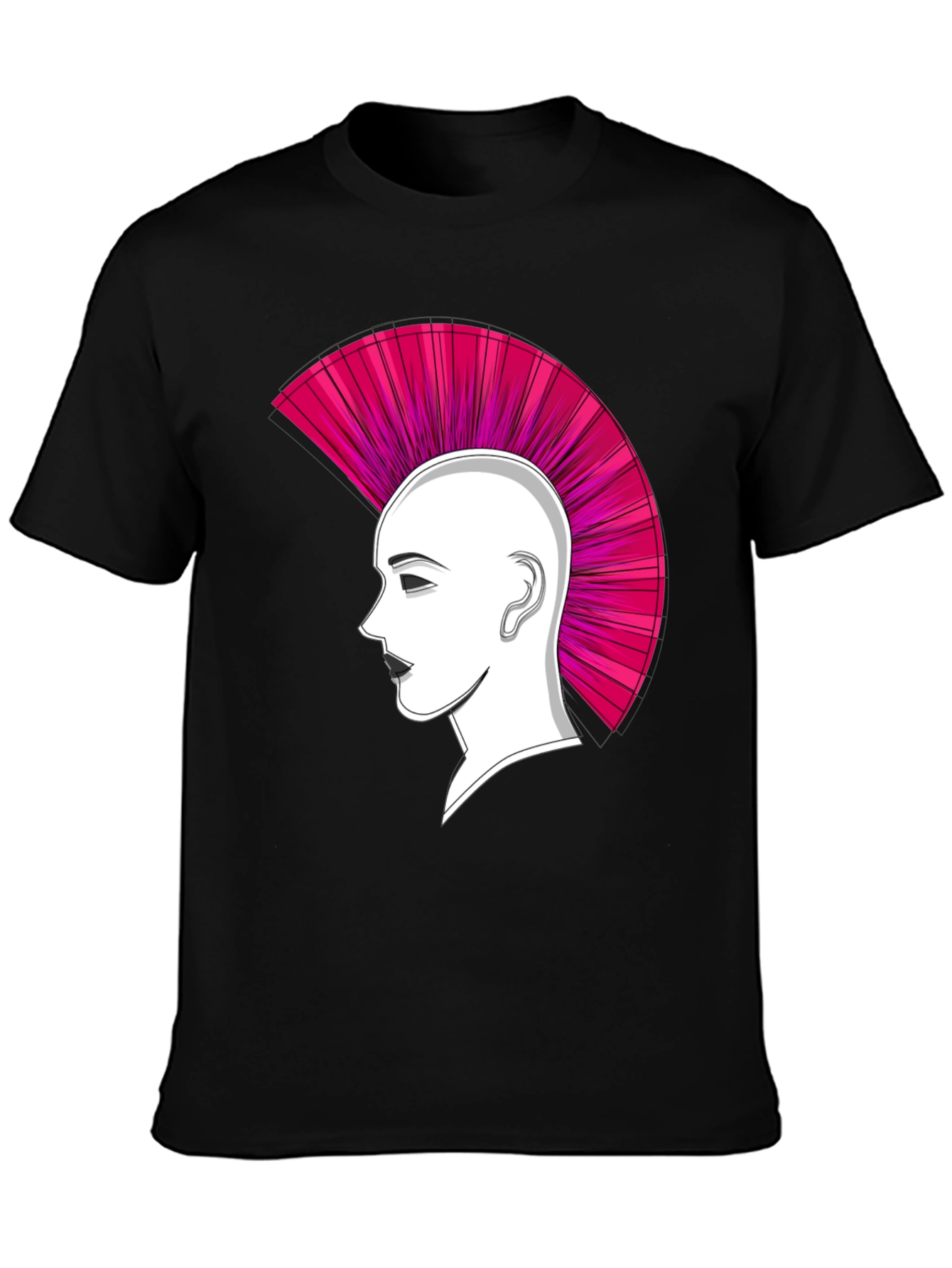 Punk Hairstyle Graphic Tee - Black Cotton T-Shirt