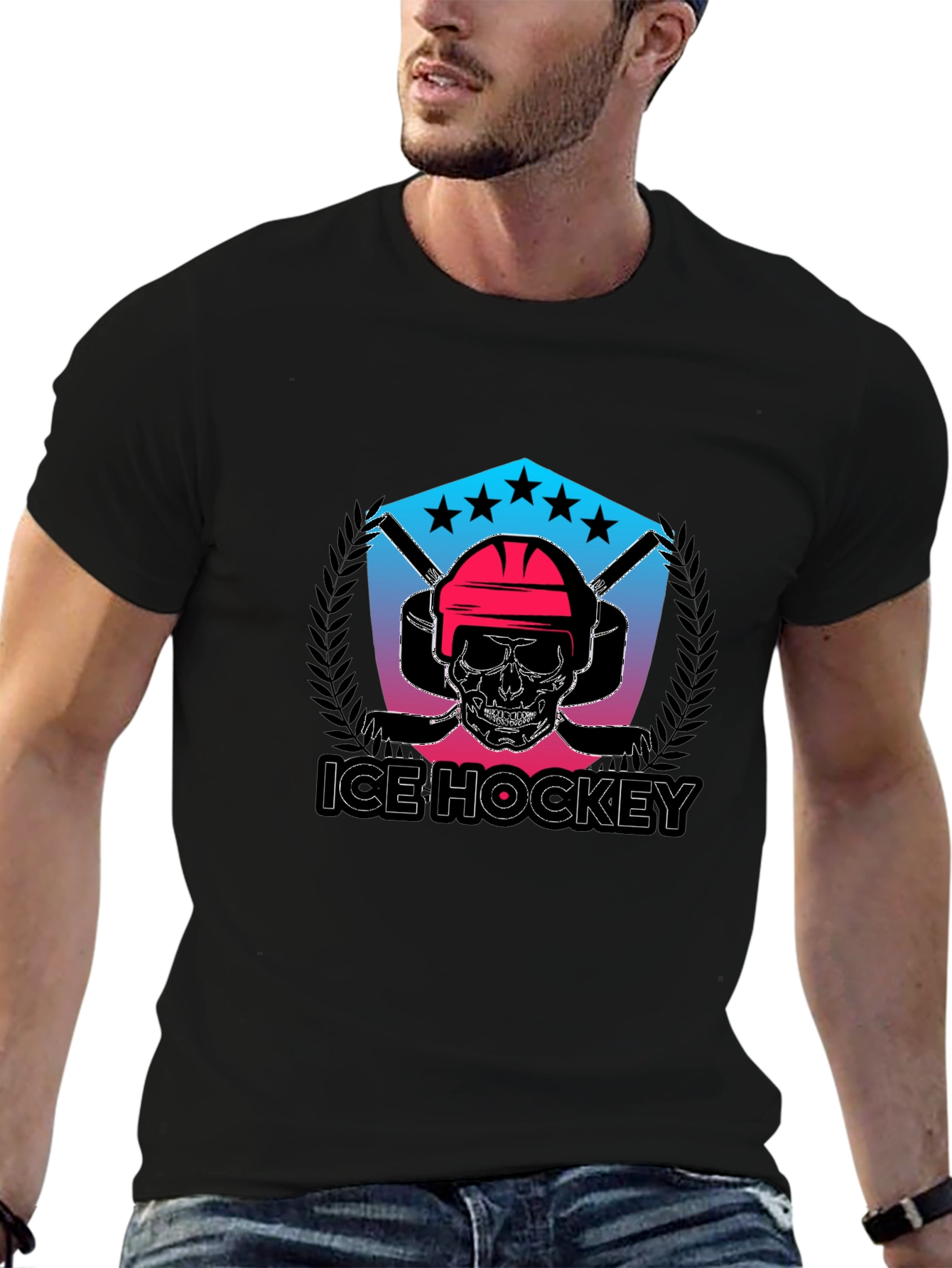 Ice Hockey Skull Graphic Tee
