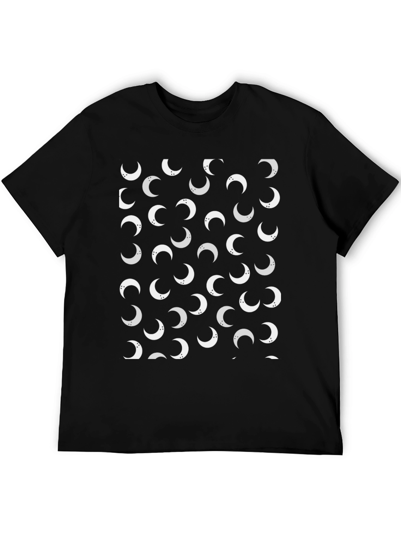 Crescent Moon Pattern Tee - Stylish Black Cotton T-Shirt