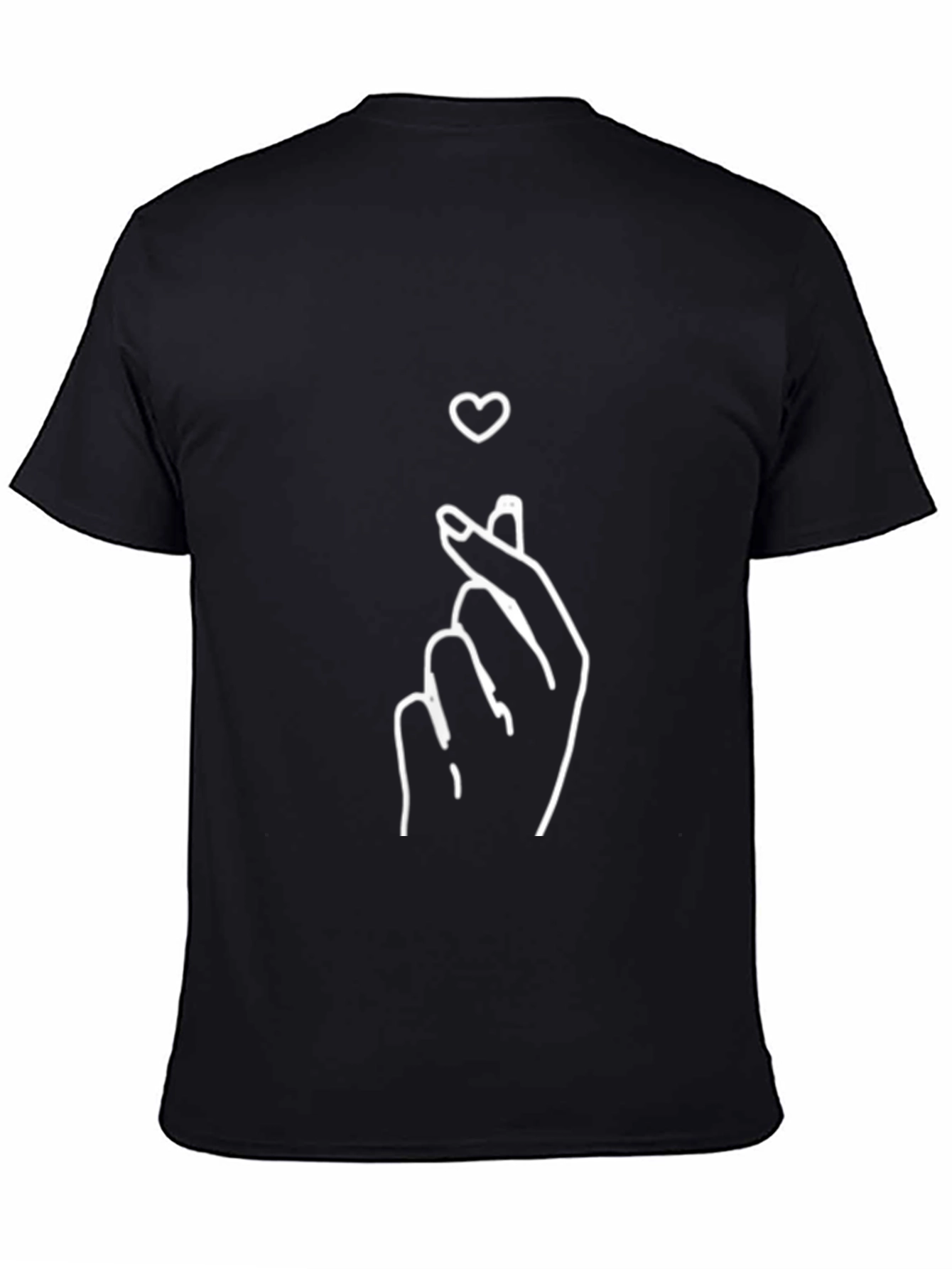 Finger Heart Gesture Graphic Tee - Trendy Black T-Shirt