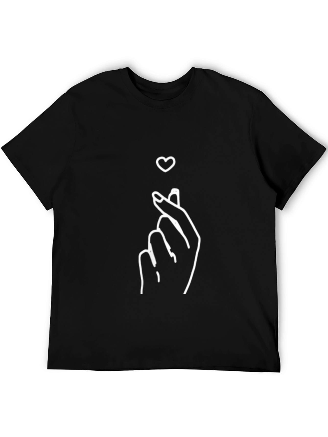 Finger Heart Gesture Graphic Tee - Trendy Black T-Shirt