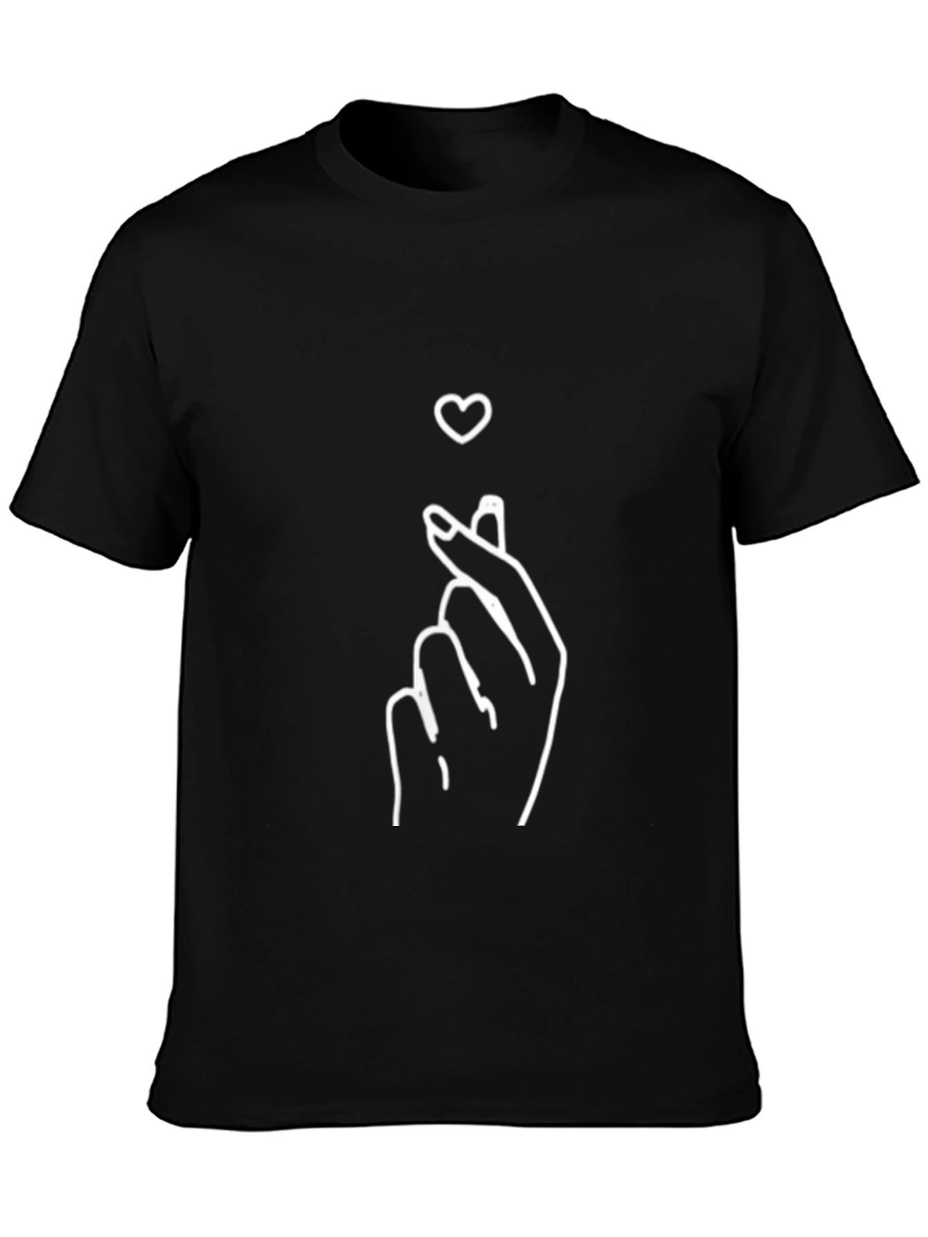 Finger Heart Gesture Graphic Tee - Trendy Black T-Shirt