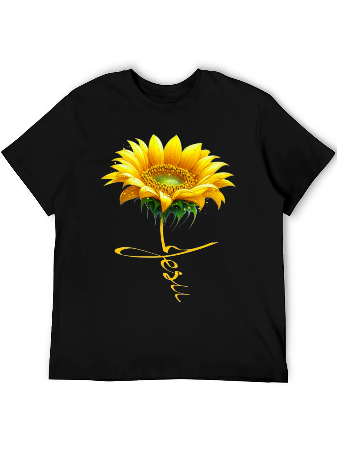 Sunflower Jesus Graphic Print Black T-Shirt