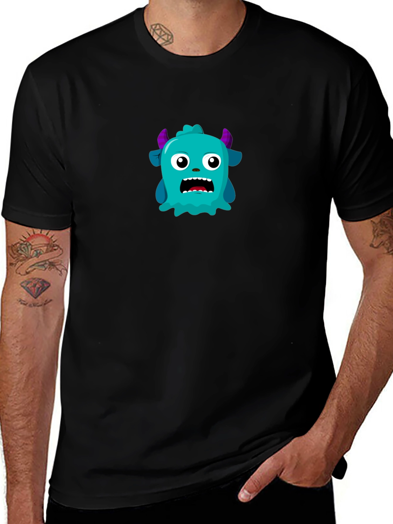 Monster Graphic Tee - Mens Black Crew Neck T-Shirt