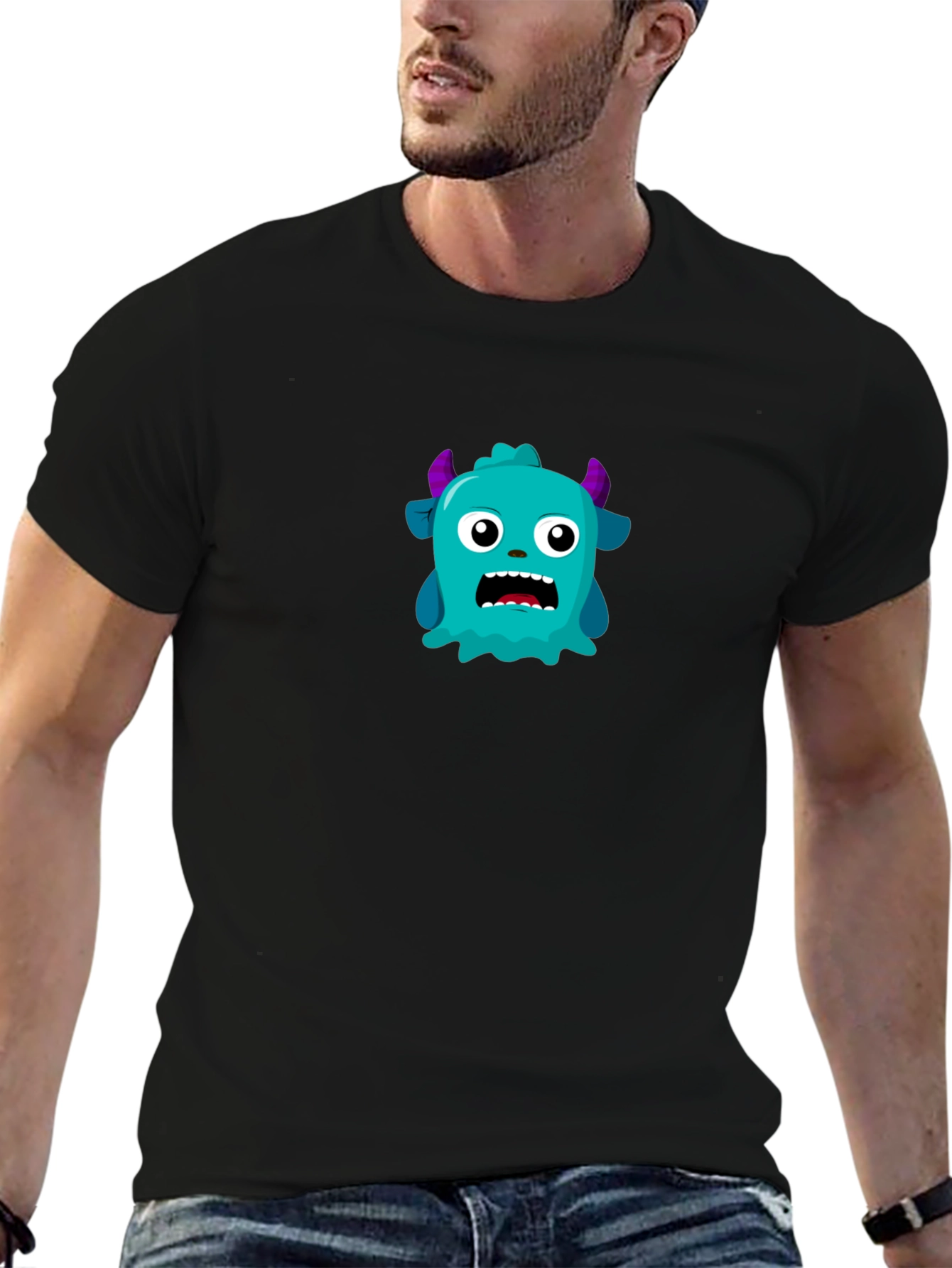 Monster Graphic Tee - Mens Black Crew Neck T-Shirt