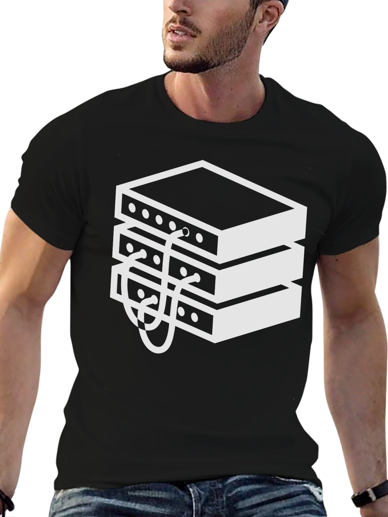 Server Stack Graphic Tee - Black Cotton Blend