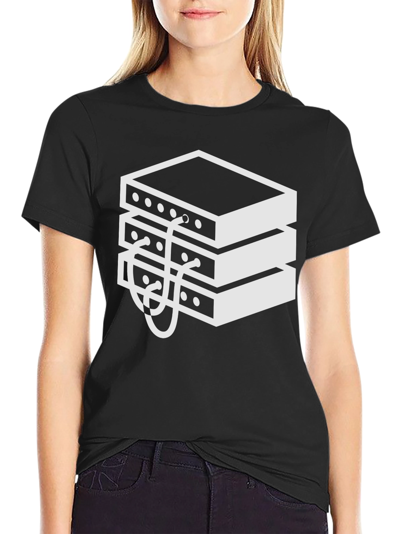Server Stack Graphic Tee - Black Cotton Blend