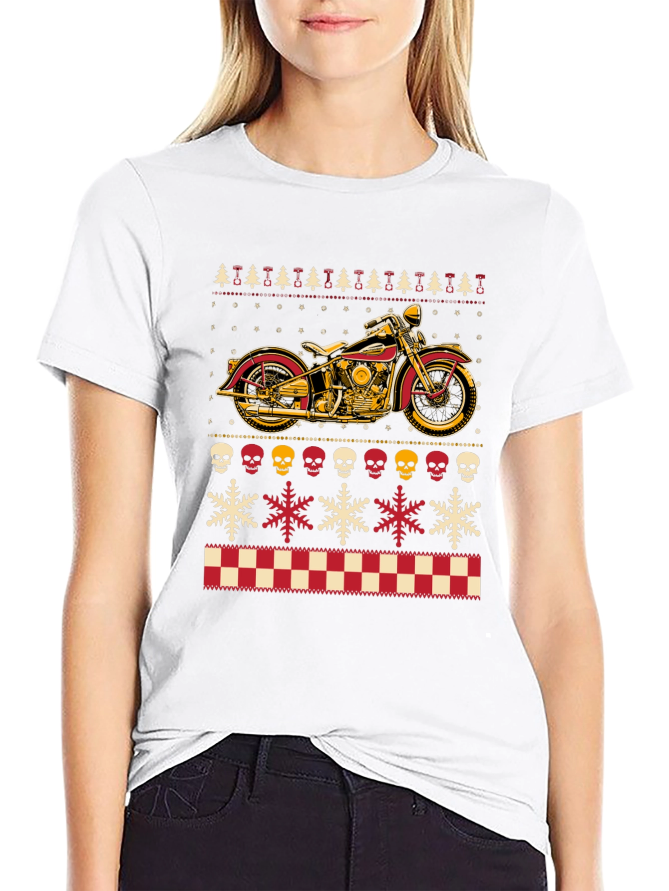 Motorcycle Ugly Christmas Sweater Style T-Shirt