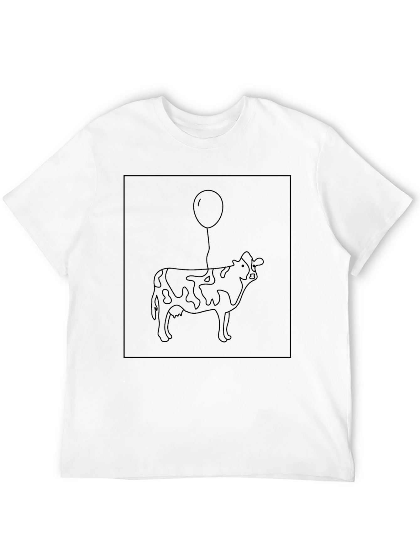 Cow with Balloon Graphic Black T-Shirt