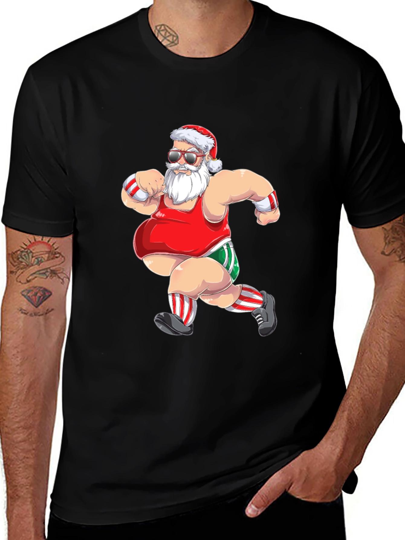 Running Santa Graphic T-Shirt - Black