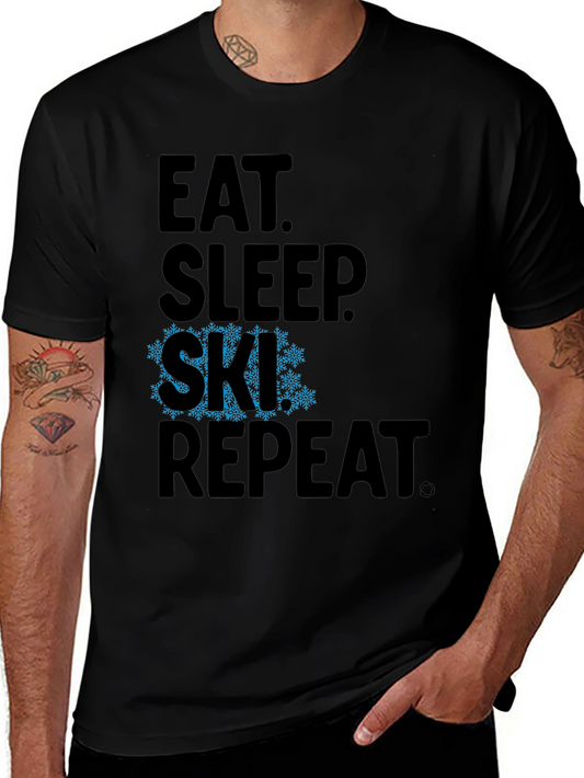 Eat Sleep Ski Repeat Black Graphic Tee