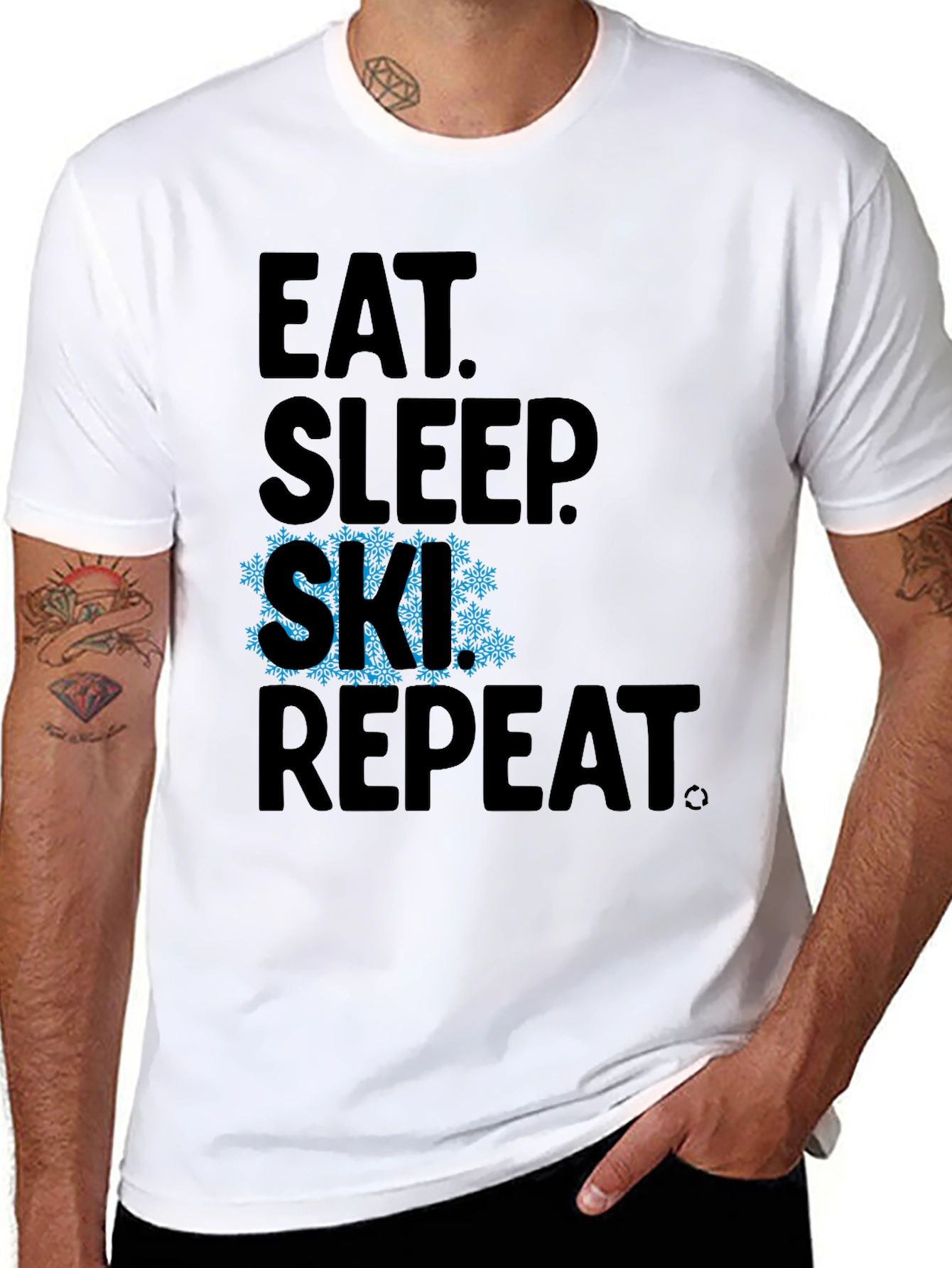 Eat Sleep Ski Repeat Black Graphic Tee