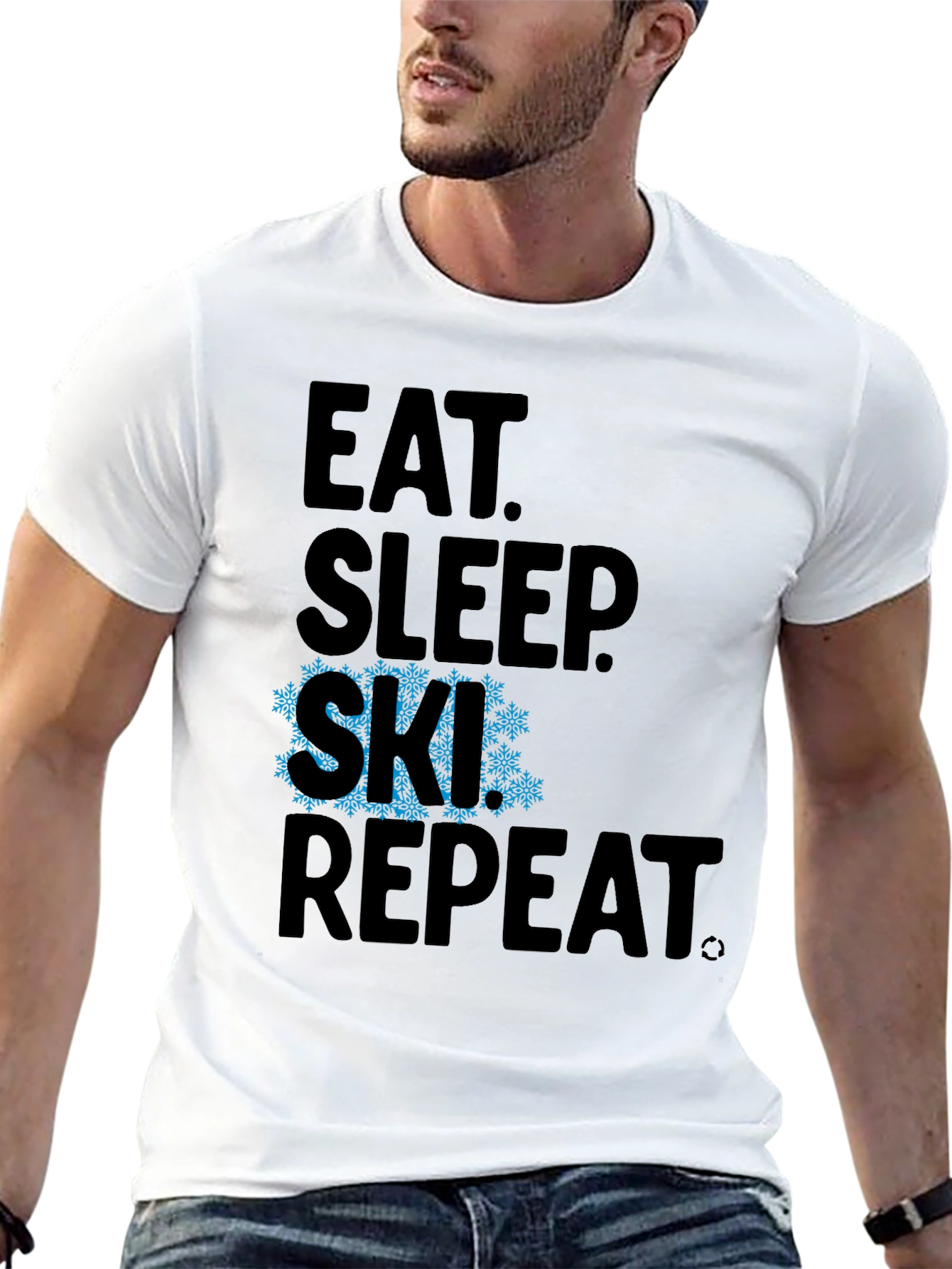 Eat Sleep Ski Repeat Black Graphic Tee