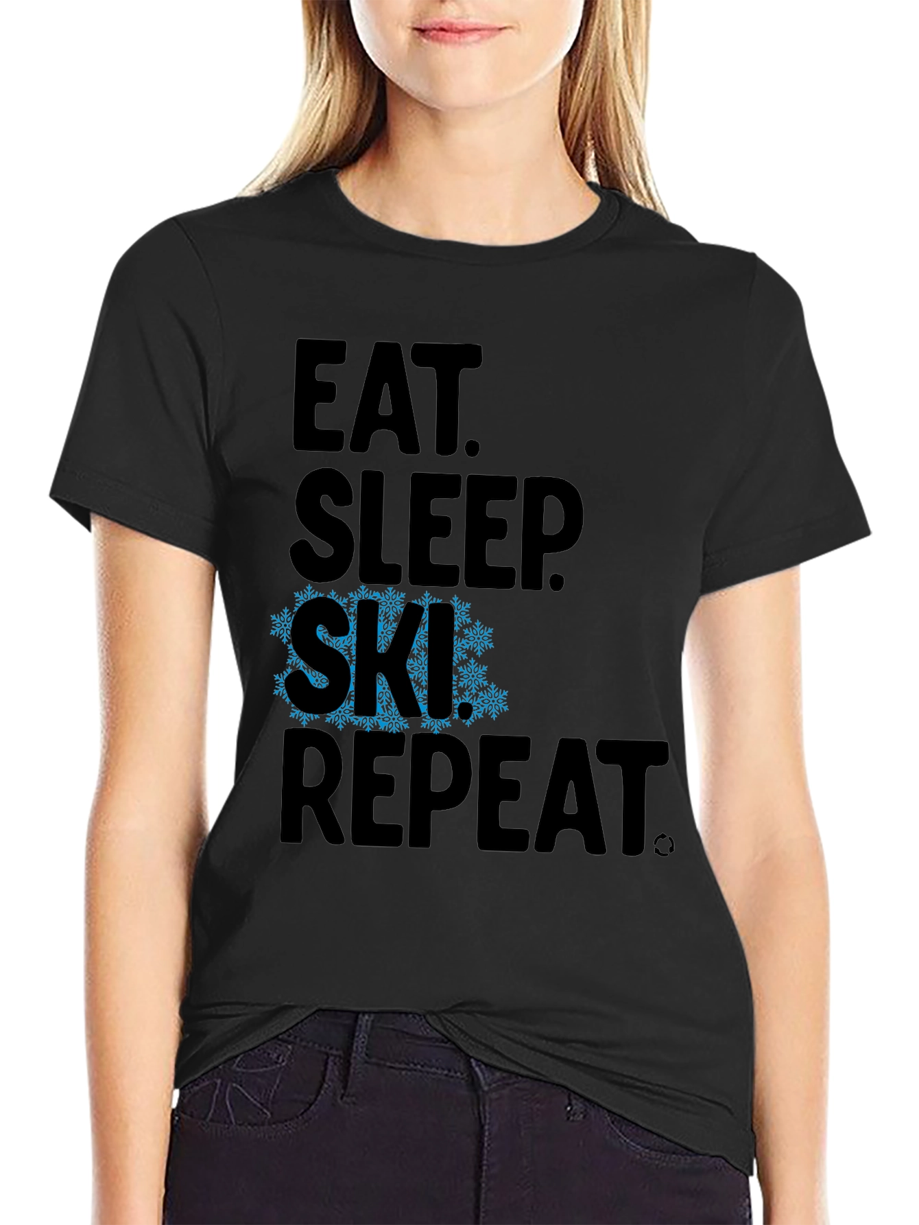 Eat Sleep Ski Repeat Black Graphic Tee