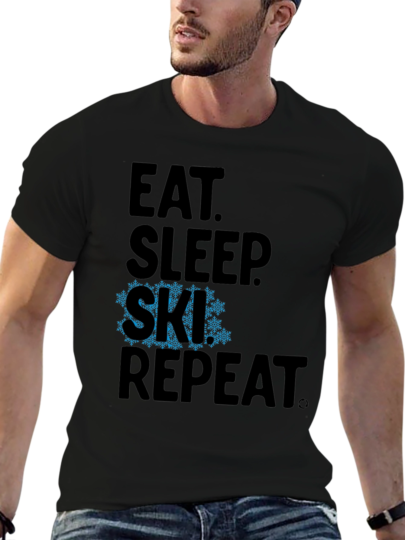 Eat Sleep Ski Repeat Black Graphic Tee