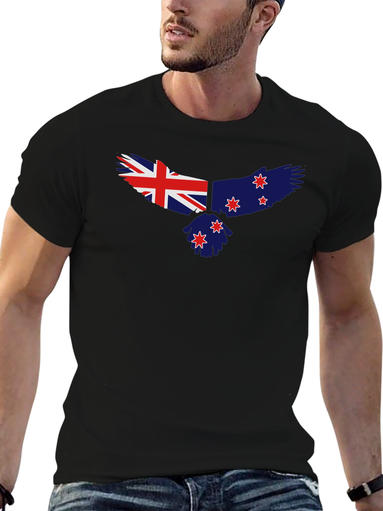 New Zealand Flag Eagle Black T-Shirt