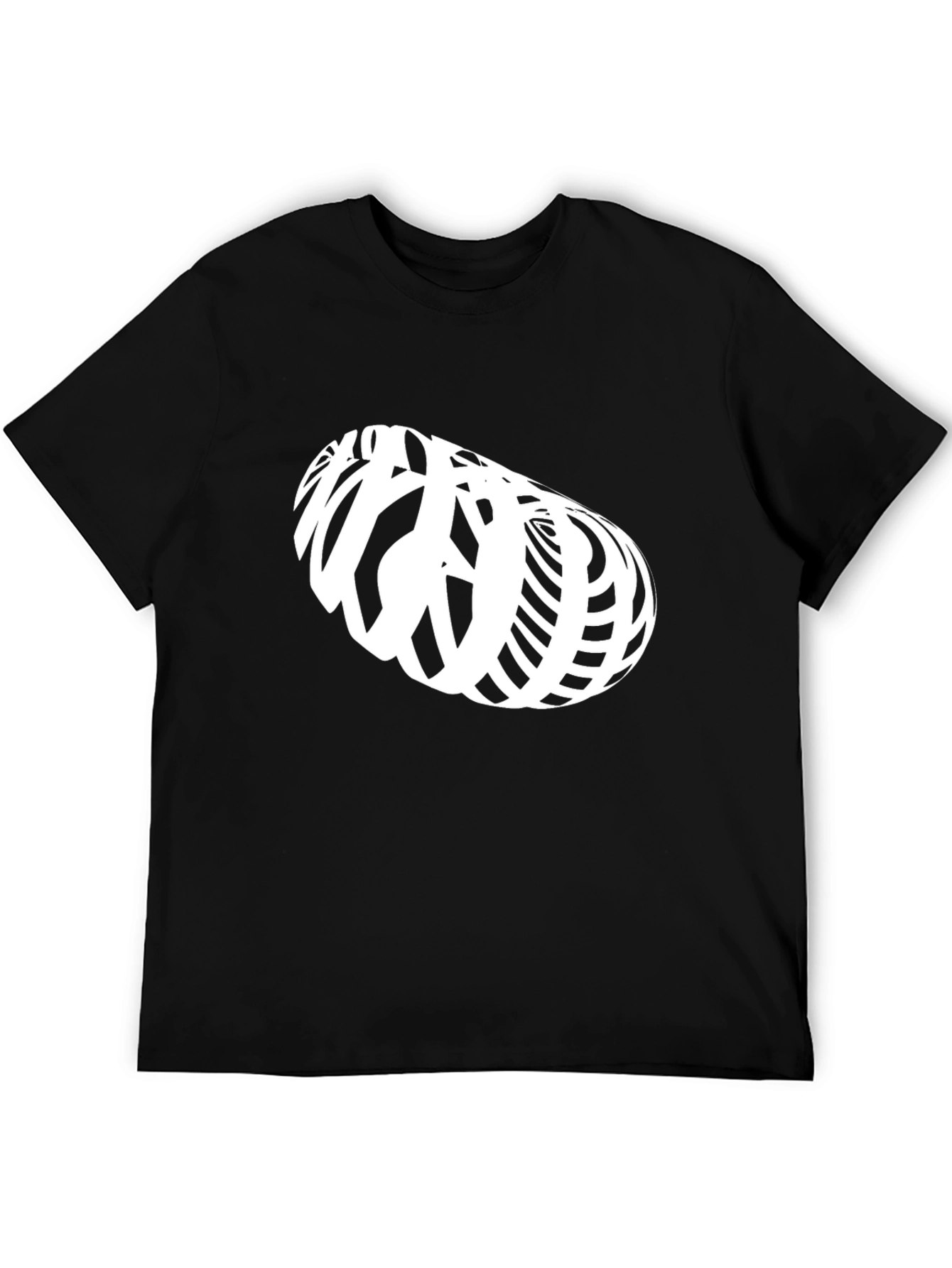 Abstract White Illusion Design on Black T-Shirt