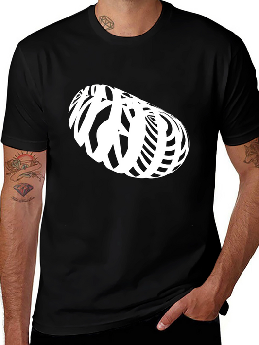 Abstract White Illusion Design on Black T-Shirt