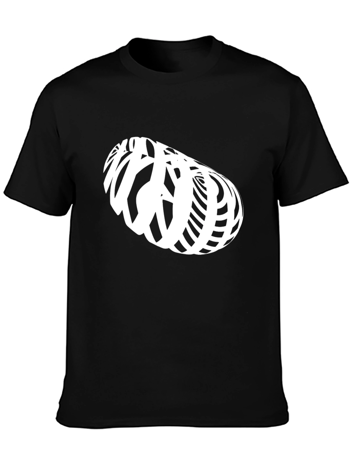 Abstract White Illusion Design on Black T-Shirt