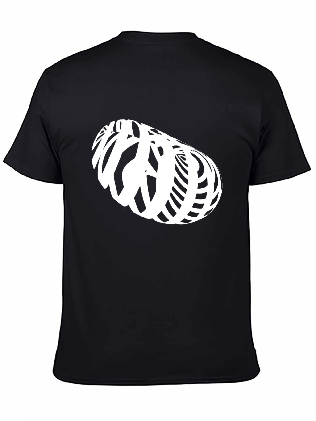 Abstract White Illusion Design on Black T-Shirt
