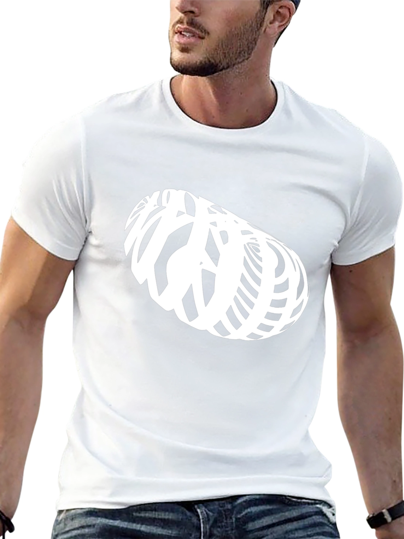 Abstract White Illusion Design on Black T-Shirt