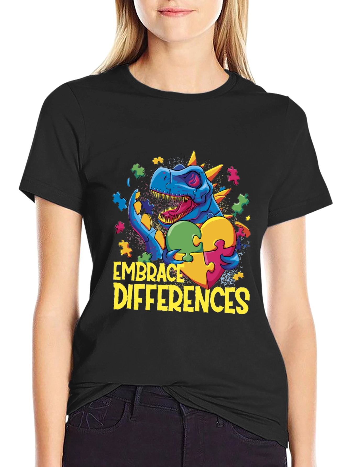 Embrace Differences T-Shirt - Dinosaur Autism Awareness