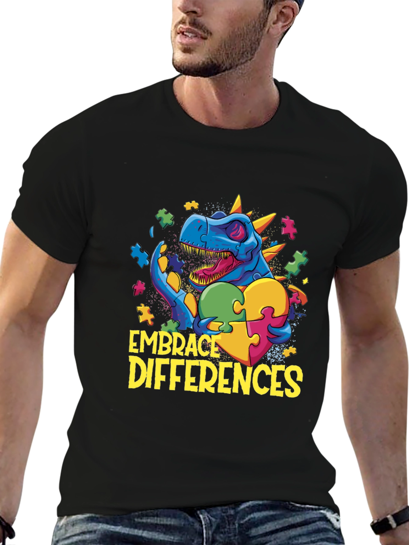 Embrace Differences T-Shirt - Dinosaur Autism Awareness