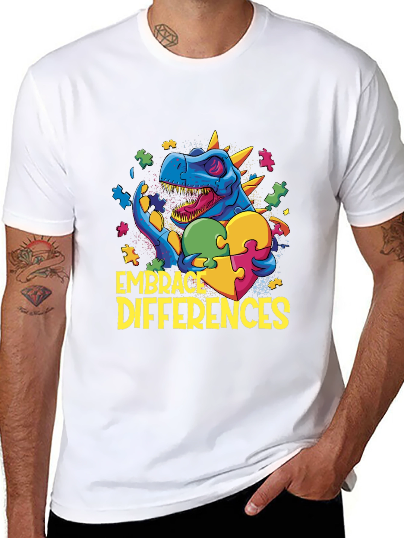 Embrace Differences T-Shirt - Dinosaur Autism Awareness